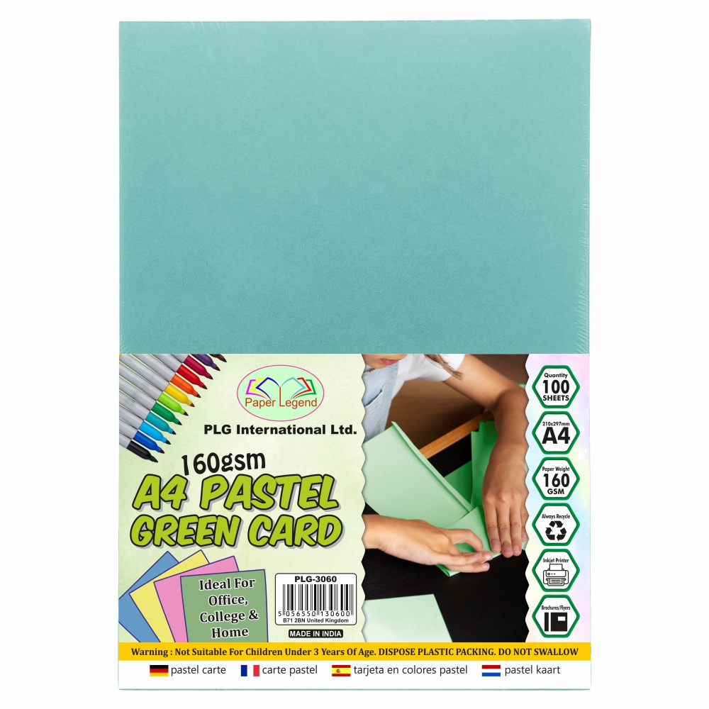 PLG A4 Pastel Green Card 160 GSM 100 Sheets